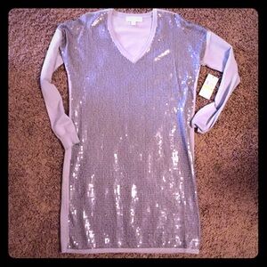 MICHAEL Michael Kors Silver Sequin Long Sleeve Dress